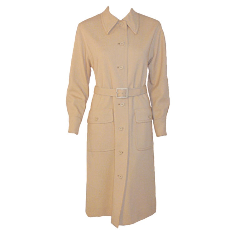 James Galanos Cream Trench Coat Dress w/ Belt, 1970's