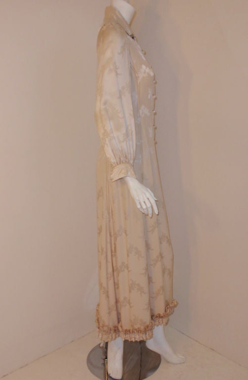 Women's James Galanos Cream Silk Cocktail Dress w/ Angel Print, 1970's For Sale