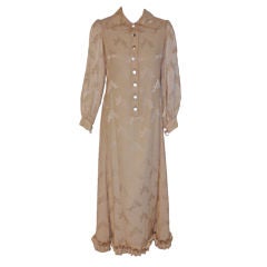 James Galanos Cream Silk Cocktail Dress w/ Angel Print, 1970's 7