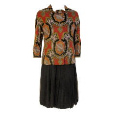 James Galanos 3 pc Skirt Suit w/ Paisley Jacket, Black vest & Chiffon Skirt 9