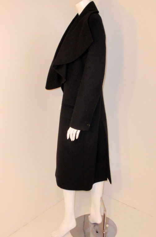 John Galliano Black Wool Overcoat with Exaggerated Lapel In Good Condition In Los Angeles, CA
