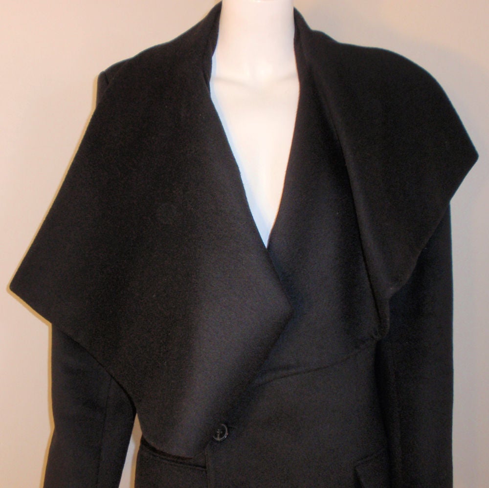 John Galliano Black Wool Overcoat with Exaggerated Lapel at 1stDibs