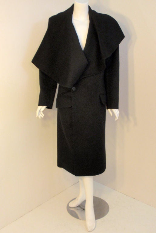 John Galliano Black Wool Overcoat with Exaggerated Lapel 4