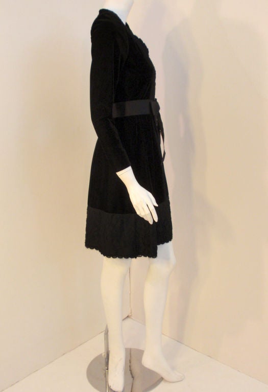 Givenchy Black Velvet and Lace Cocktail Dress w/ Bow Belt For Sale at ...