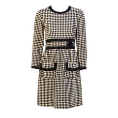 JEAN PATOU Blue & White Wool Houndstooth Day dress with Front Pockets, 1960s 8
