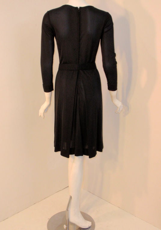 Women's Emilio Pucci Black Long Sleeve Belted Jersey Cocktail Dress, circa 1970