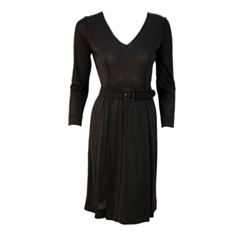 Emilio Pucci Black Long Sleeve Belted Jersey Cocktail Dress, circa 1970
