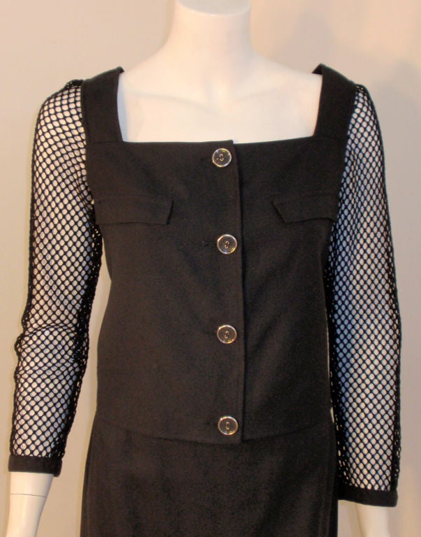 Courreges Black 2-piece Skirt Ensemble with fishnet sleeve Jacket 4-6 For Sale 2