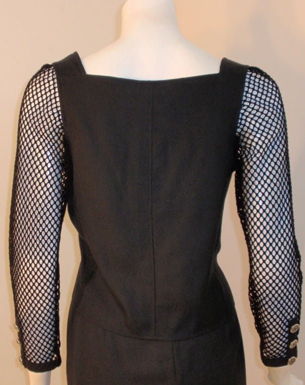 Courreges Black 2-piece Skirt Ensemble with fishnet sleeve Jacket 4-6 For Sale 3