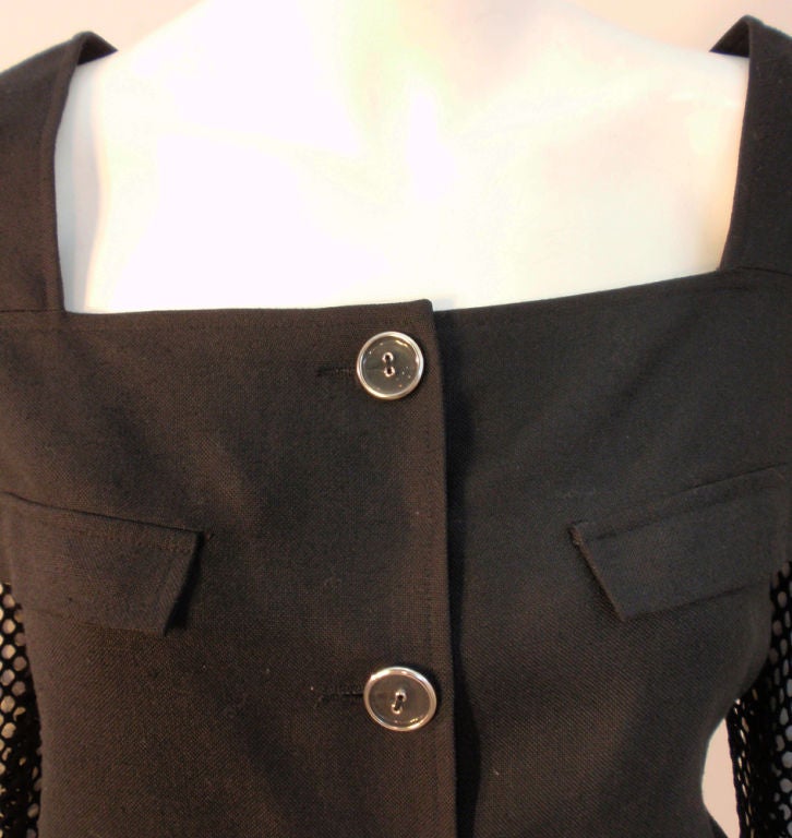 Courreges Black 2-piece Skirt Ensemble with fishnet sleeve Jacket 4-6 For Sale 4