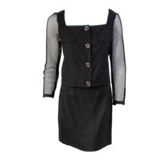 Courreges Black 2-piece Skirt Ensemble with fishnet sleeve Jacket 4-6
