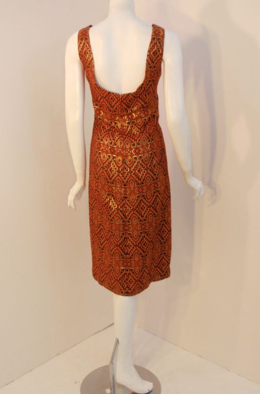 Pauline Trigere 2-piece Orange/Black/Gold Dress w/ jacket, 1960s In Excellent Condition For Sale In Los Angeles, CA