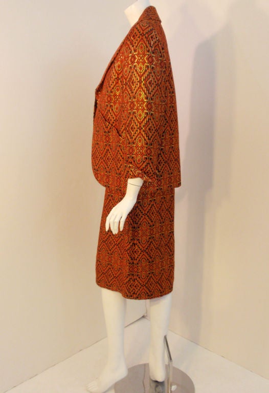 Women's Pauline Trigere 2-piece Orange/Black/Gold Dress w/ jacket, 1960s For Sale