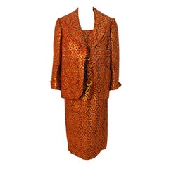 Pauline Trigere 2-piece Orange/Black/Gold Dress w/ jacket, 1960s