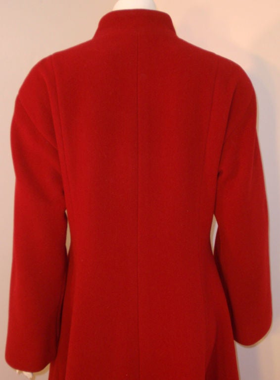 Pauline Trigere Red Wool Fitted Overcoat with Chrome Buttons 4