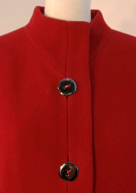 Pauline Trigere Red Wool Fitted Overcoat with Chrome Buttons 5