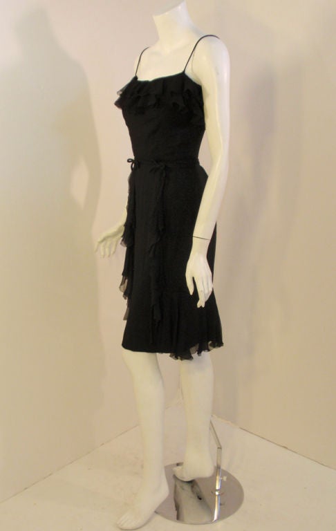 vintage alaia black ruffle chiffon sleeveless gown