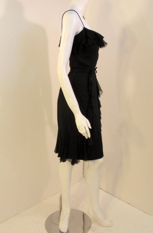 Helen Rose Vintage Black Ruffle Chiffon Cocktail Dress, 1960s In Good Condition For Sale In Los Angeles, CA
