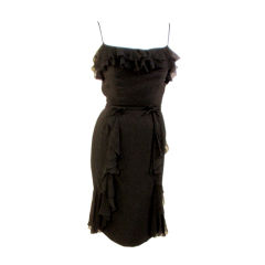 Helen Rose Vintage Black Ruffle Chiffon Cocktail Dress, 1960s 2