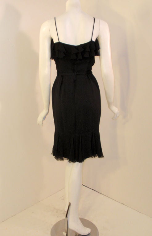 Women's Helen Rose Vintage Black Ruffle Chiffon Cocktail Dress, 1960s For Sale