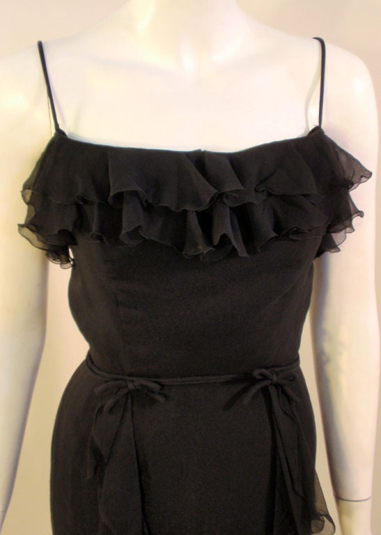 Helen Rose Vintage Black Ruffle Chiffon Cocktail Dress, 1960s For Sale 1