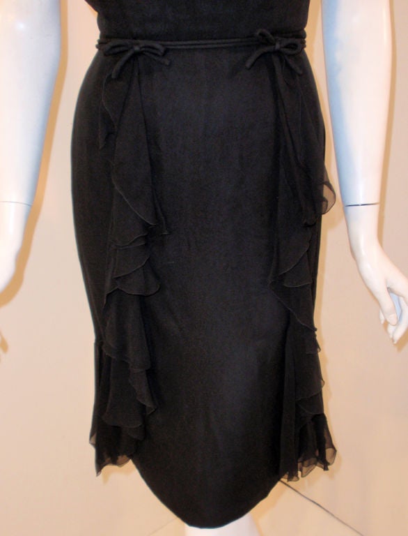 Helen Rose Vintage Black Ruffle Chiffon Cocktail Dress, 1960s For Sale 2