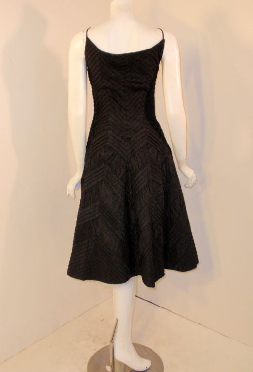 Ceil Chapman Black Ribbed Chevron Detail Taffeta Cocktail dress, c. 1950's In Excellent Condition For Sale In Los Angeles, CA