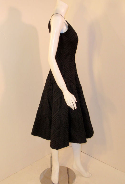 Women's Ceil Chapman Black Ribbed Chevron Detail Taffeta Cocktail dress, c. 1950's For Sale