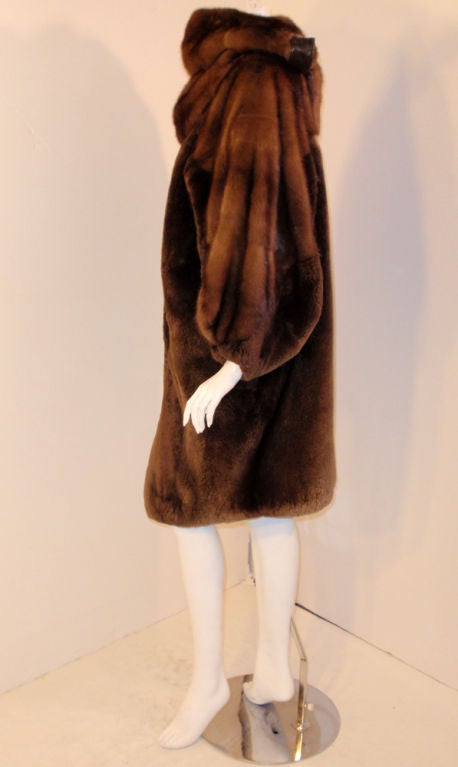 Women's Claude Montana Brown Mink & Beaver Fur Cocoon Coat, 1980's