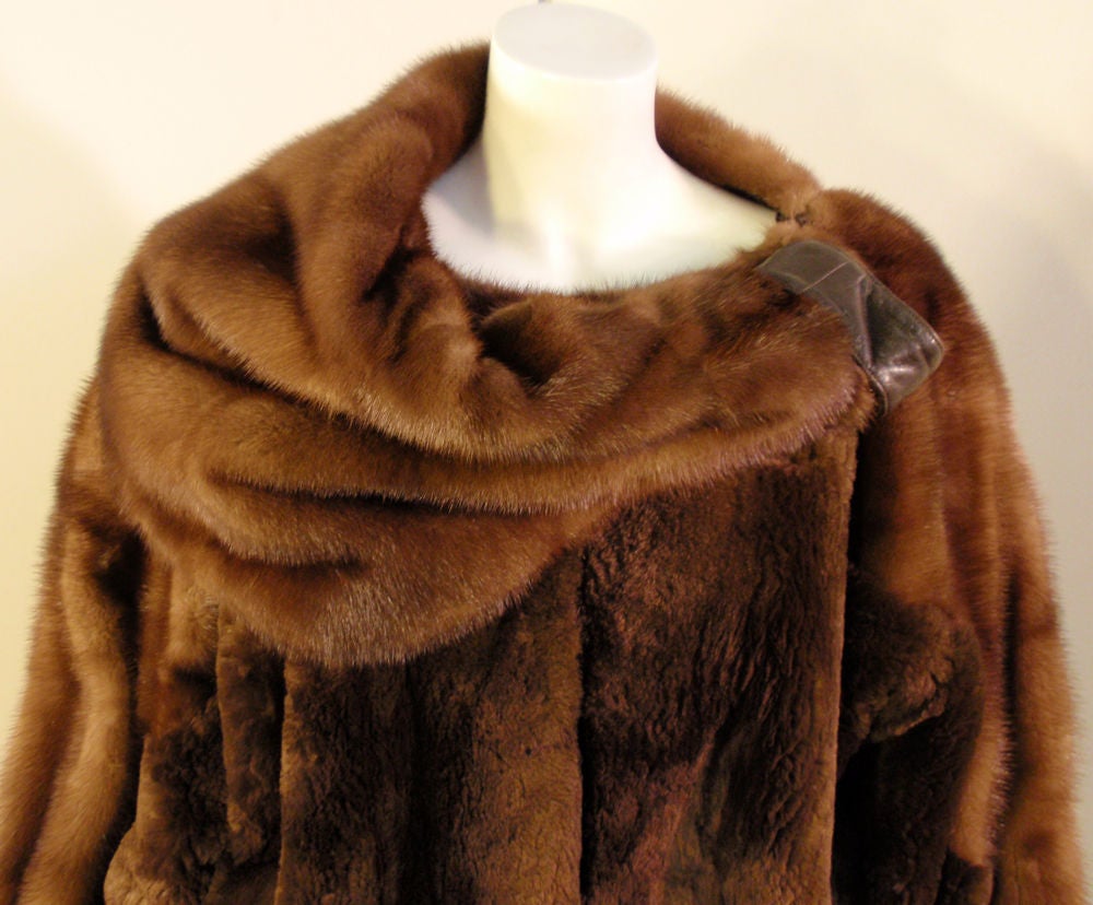 Claude Montana Brown Mink & Beaver Fur Cocoon Coat, 1980's 3