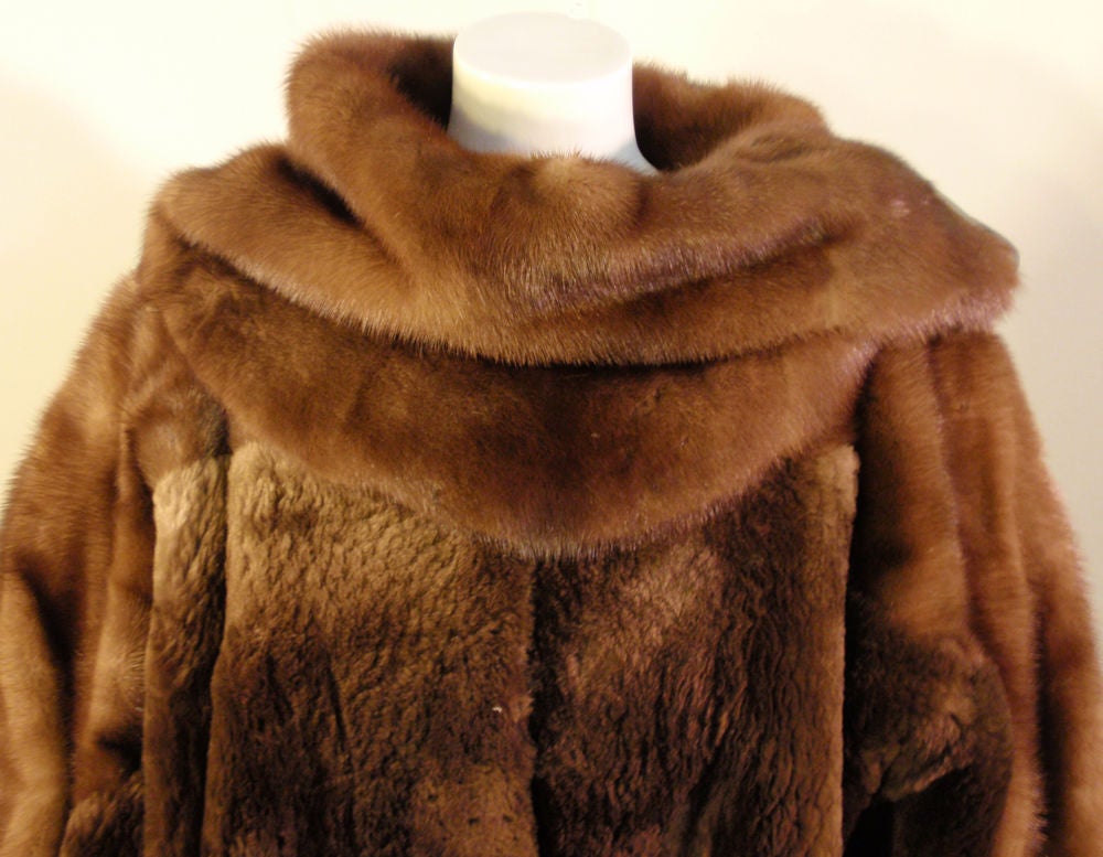 Claude Montana Brown Mink & Beaver Fur Cocoon Coat, 1980's 4