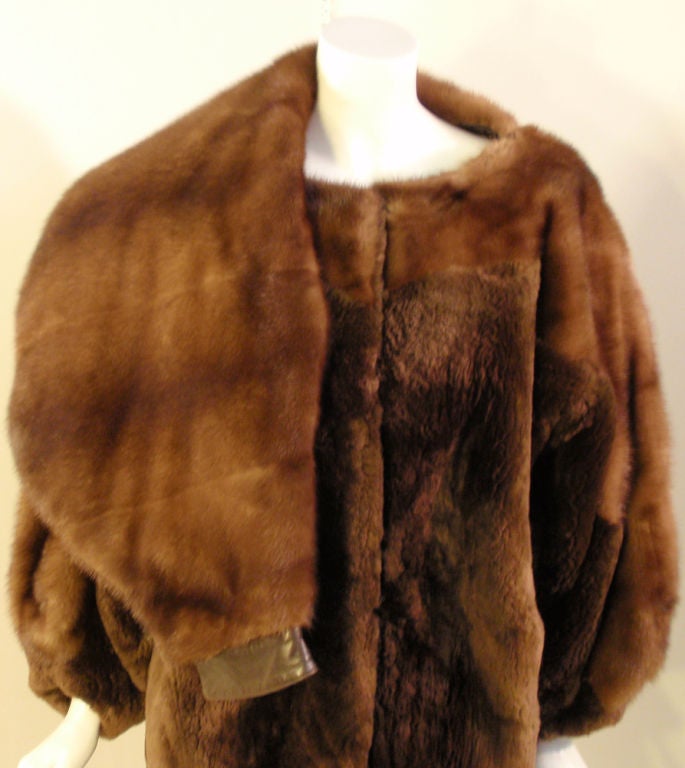 Claude Montana Brown Mink & Beaver Fur Cocoon Coat, 1980's 5