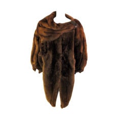 Vintage Claude Montana Brown Mink & Beaver Fur Cocoon Coat, 1980's