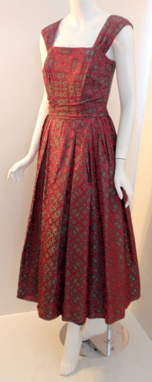 Women's Eleanora Garnett Vintage Pink & Green Brocade Dress w/ Jkt, 50s
