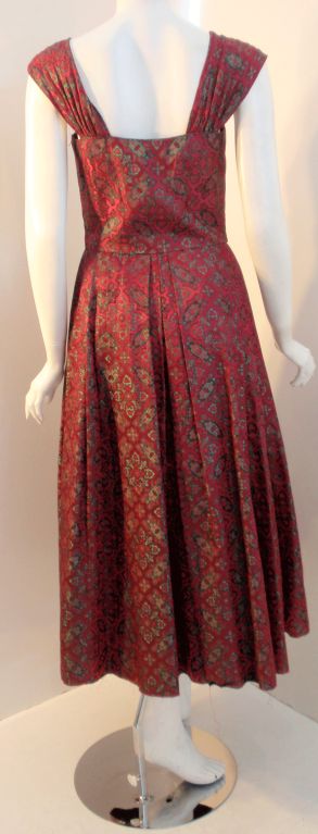 Eleanora Garnett Vintage Pink & Green Brocade Dress w/ Jkt, 50s 1