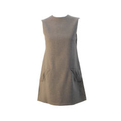 Geoffrey Beene Gray Wool Sleeveless Shift Dress Buttons down the back, 1960's 5