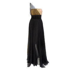 Traina-Norell Vintage Black Chiffon & Cream Lace Gown,