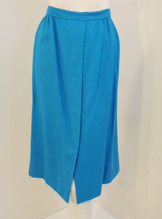 Pauline Trigere 1960's Turquoise Cropped Jacket and Skirt Suit Set For Sale 1