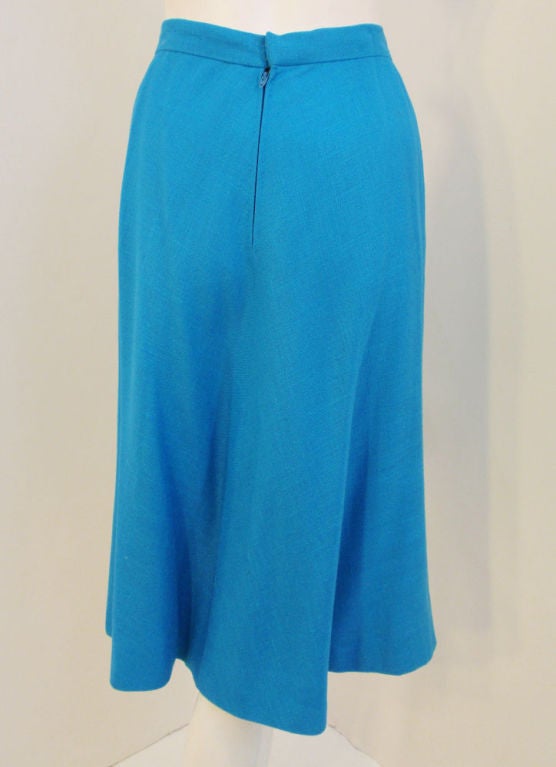 Pauline Trigere 1960's Turquoise Cropped Jacket and Skirt Suit Set For Sale 2