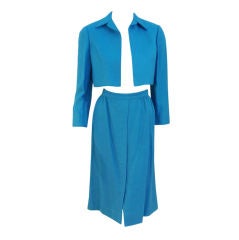 Pauline Trigere 1960's Turquoise Cropped Jacket and Skirt Suit Set 7