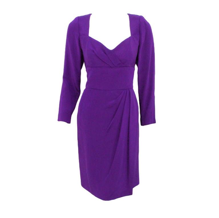 Travilla Purple Cocktail Dress w/ Side Drape, c. 1980's