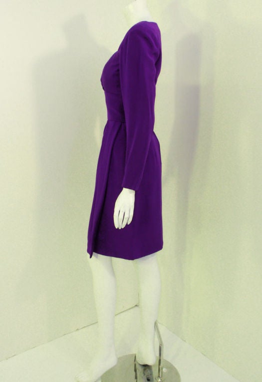Travilla Purple Cocktail Dress w/ Side Drape, c. 1980's 1
