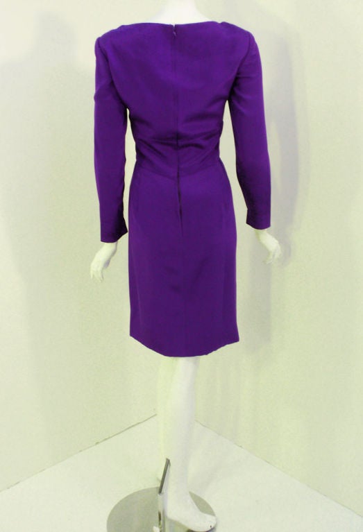 Travilla Purple Cocktail Dress w/ Side Drape, c. 1980's 2