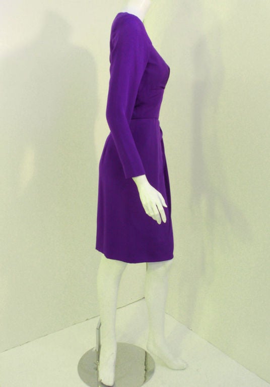 Travilla Purple Cocktail Dress w/ Side Drape, c. 1980's 3