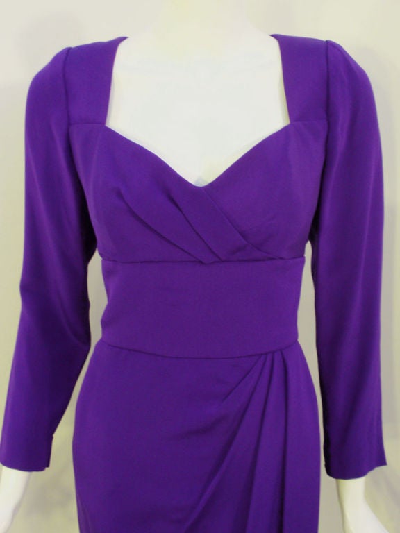 Travilla Purple Cocktail Dress w/ Side Drape, c. 1980's 4