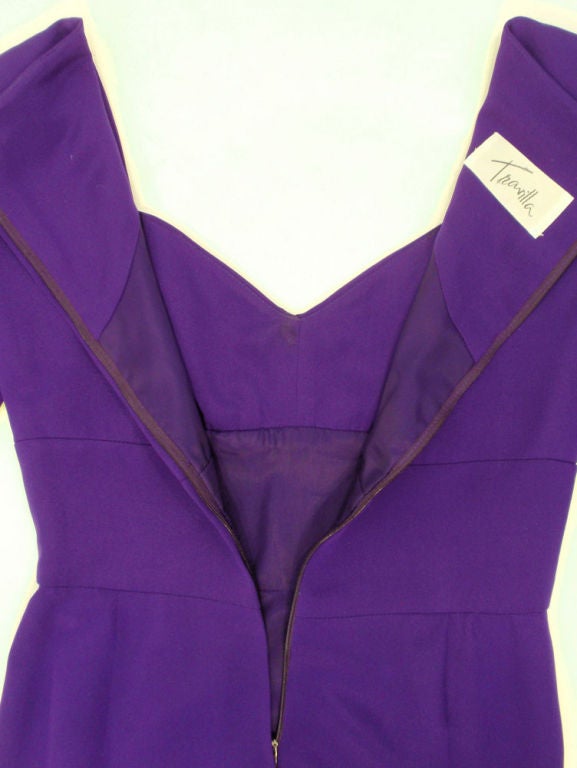 Travilla Purple Cocktail Dress w/ Side Drape, c. 1980's 6