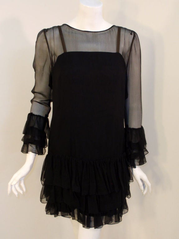 black chiffon ruffle dress