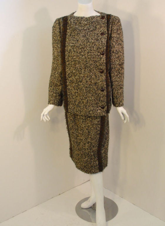 Pauline Trigere 3 Pc. Wool Tweed Overcoat, Top and Skirt, c 1980 1
