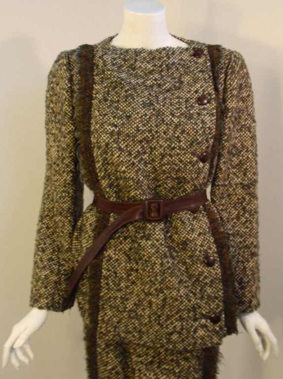 Pauline Trigere 3 Pc. Wool Tweed Overcoat, Top and Skirt, c 1980 4