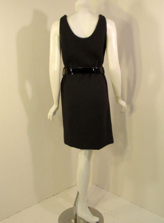 Geoffrey Beene Sexy Grey Wool Shift Dress w. Black Wide Belt, c. 1960's In Excellent Condition In Los Angeles, CA